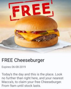 McDonalds NZ Free Cheeseburger