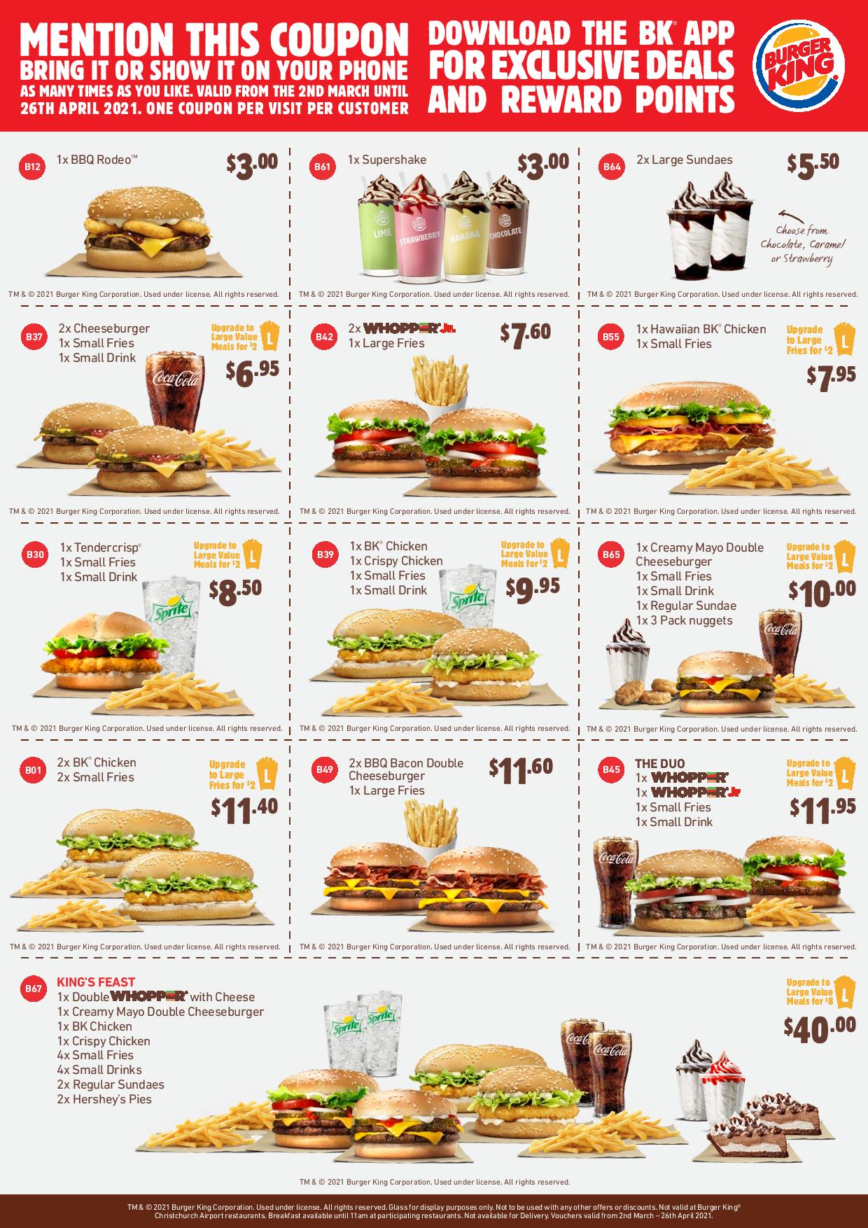 DEAL Burger King Coupons valid until 26 April 2021 Latest BK Coupons