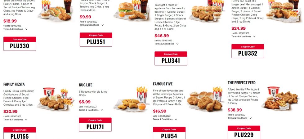 KFC NZ Coupons valid until 8 August 2022