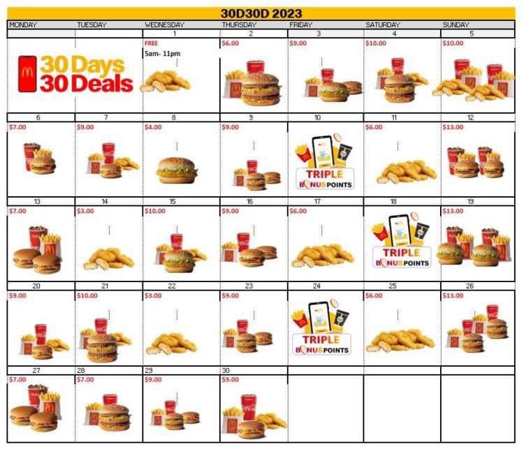 McDonald's 30 Days 30 Deals in November 2023 New Zealand frugal
