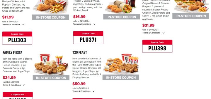 KFC NZ Coupons valid until 4 March 2024