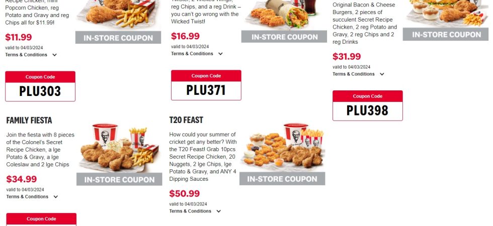 KFC NZ Coupons valid until 4 March 2024